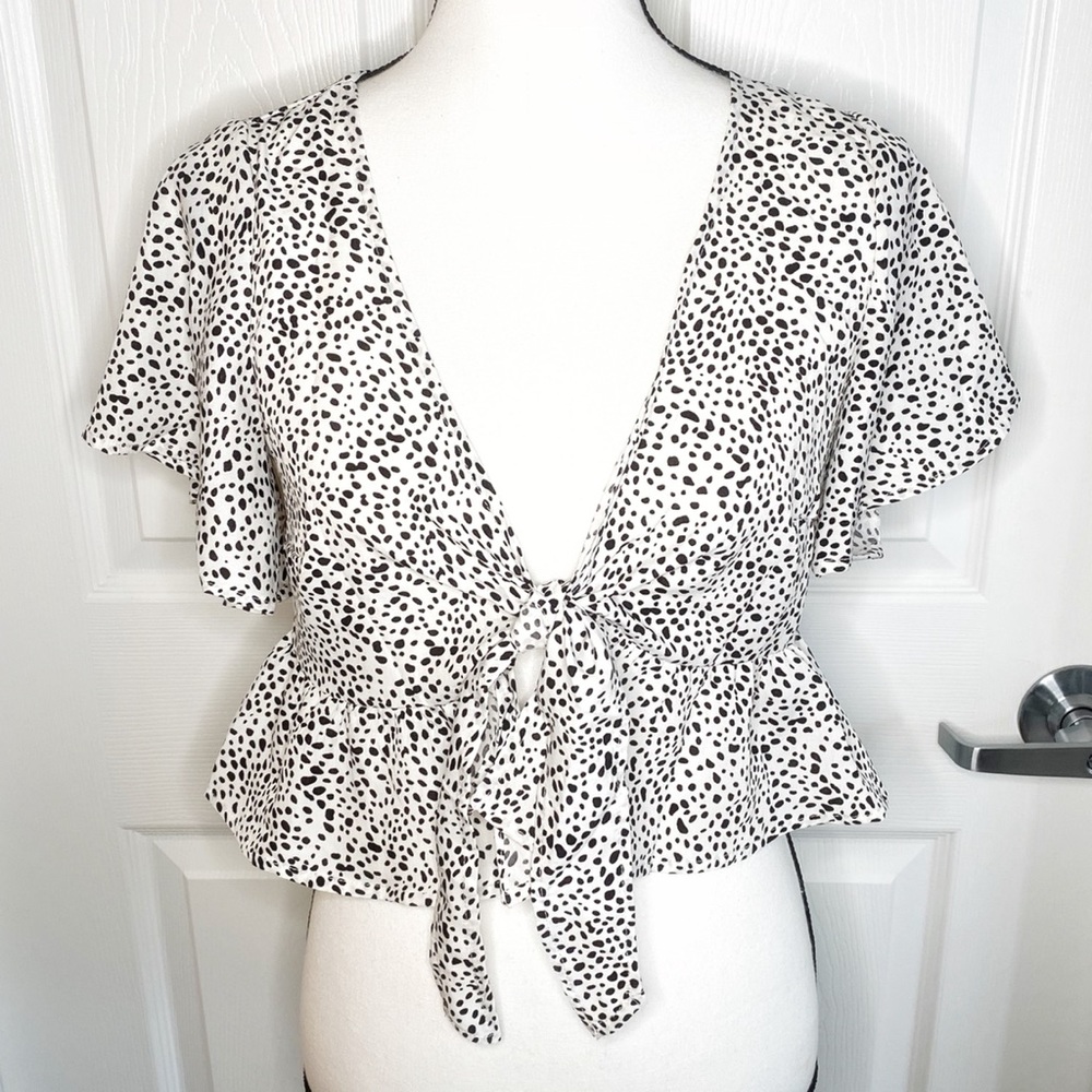Shein Polka Dot Tie Front Blouse